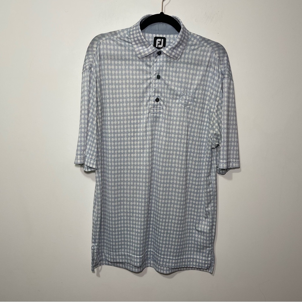 FJ footjoy Men's blue circular print short sleeve light weight golf polo in M